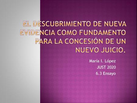 María I. López JUST 2020 6.3 Ensayo. Los fundamentos con los que puede el tribunal conceder un nuevo juicio son varios. Existe lo que se llama un ‘’nuevo.