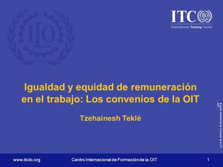 © Centro Internacional de Formación de la OIT 2007  Internacional de Formación de la OIT 1 Igualdad y equidad de remuneración en el.