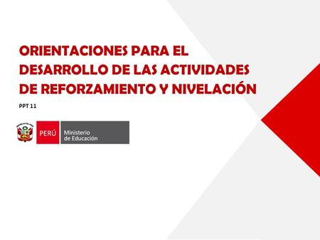 ORIENTACIONES PARA EL DESARROLLO DE LAS ACTIVIDADES DE REFORZAMIENTO Y NIVELACIÓN PPT 11.