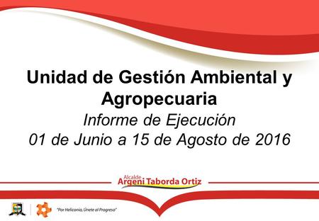 Unidad de Gestión Ambiental y Agropecuaria Informe de Ejecución 01 de Junio a 15 de Agosto de 2016.