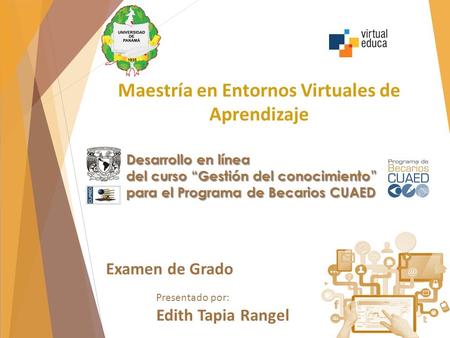 Edith Tapia Rangel Desarrollo en línea del curso “Gestión del conocimiento” para el Programa de Becarios CUAED Examen de Grado Presentado por: Edith Tapia.