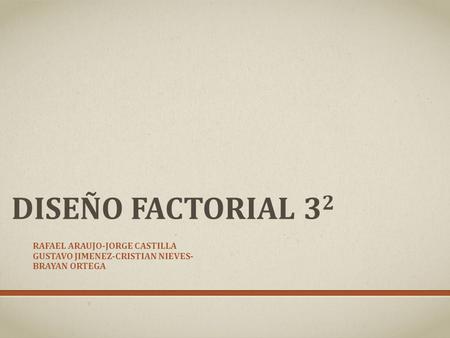 Diseño factorial 32 Rafael Araujo-Jorge castilla Gustavo jimenez-cristian nieves-brayan ortega.