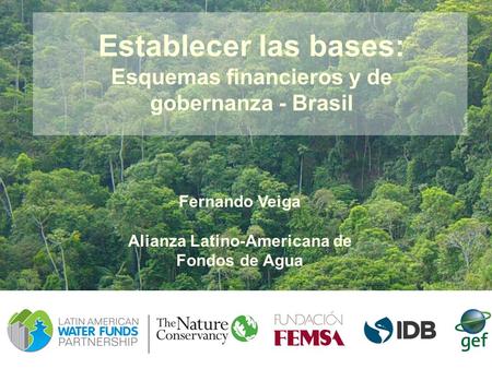 Establecer las bases: Esquemas financieros y de gobernanza - Brasil Fernando Veiga Alianza Latino-Americana de Fondos de Agua.