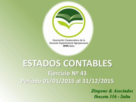 Zingone & Asociados Ibazeta 316 - Salta ESTADOS CONTABLES Ejercicio Nº 43 Período 01/01/2015 al 31/12/2015.