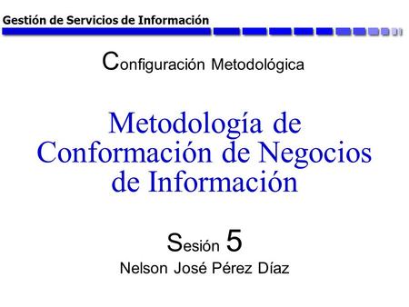 Gestión de Servicios de Información Metodología de Conformación de Negocios de Información S esión 5 Nelson José Pérez Díaz C onfiguración Metodológica.