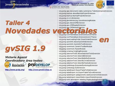 Taller 4 Novedades vectoriales en gvSIG 1.9 Victoria Agazzi Coordinadora área testeo