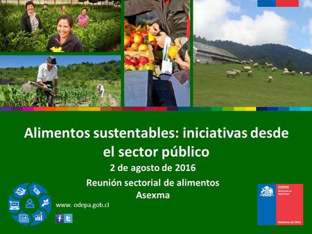 Www. odepa.gob.cl Alimentos sustentables: iniciativas desde el sector público 2 de agosto de 2016 Reunión sectorial de alimentos Asexma.