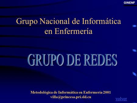 Grupo Nacional de Informática en Enfermería GINENF Metodológica de Informática en Enfermería 2001 volver.