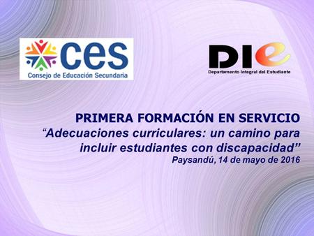 PRIMERA FORMACIÓN EN SERVICIO “Adecuaciones curriculares: un camino para incluir estudiantes con discapacidad” Paysandú, 14 de mayo de 2016.