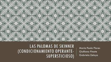 LAS PALOMAS DE SKINNER (CONDICIONAMIENTO OPERANTE- SUPERSTICIOSO) María Paula Flores Giulliana Pinate Gabriela Zelaya.