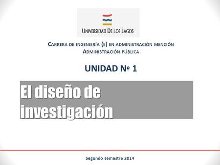 El diseño de investigación C ARRERA DE INGENIERÍA ( E ) EN ADMINISTRACIÓN MENCIÓN A DMINISTRACIÓN PÚBLICA UNIDAD N º 1 Segundo semestre 2014.