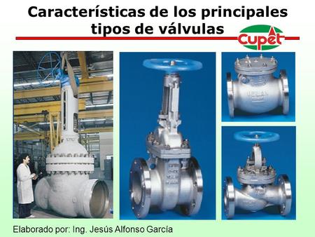 Características de los principales tipos de válvulas Elaborado por: Ing. Jesús Alfonso García.