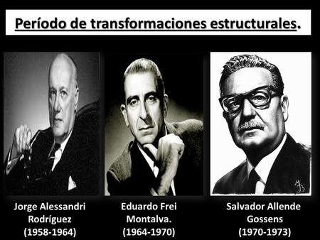 Período de transformaciones estructurales. Jorge Alessandri Rodríguez( ) Eduardo Frei Montalva.( ) Salvador Allende Gossens( )