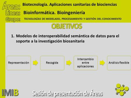 1.Modelos de interoperabilidad semántica de datos para el soporte a la investigación biosanitaria Biotecnología. Aplicaciones sanitarias de biociencias.