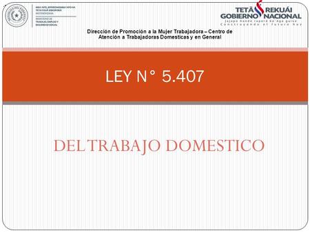 DEL TRABAJO DOMESTICO LEY N° Dirección de Promoción a la Mujer Trabajadora – Centro de Atención a Trabajadoras Domesticas y en General.