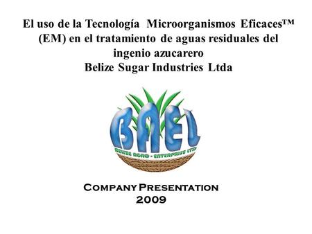 El uso de la Tecnología Microorganismos Eficaces™ (EM) en el tratamiento de aguas residuales del ingenio azucarero Belize Sugar Industries Ltda Company.