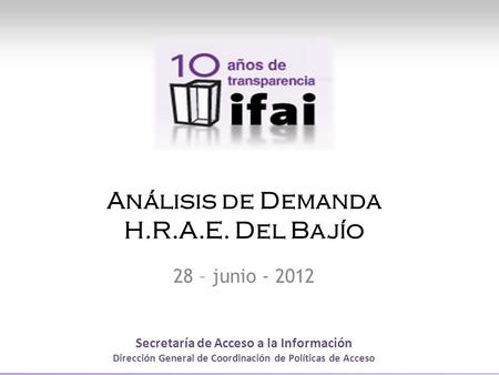 Secretaría de Acceso a la Información Dirección General de Coordinación de Políticas de Acceso Análisis de Demanda H.R.A.E. Del Bajío 28 – junio - 2012.