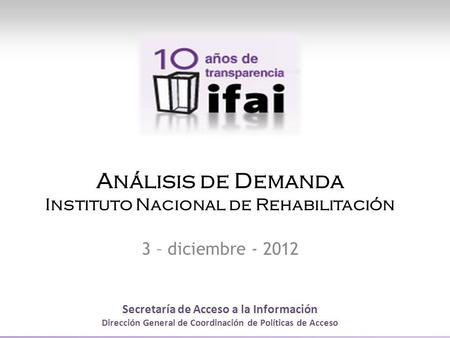 Secretaría de Acceso a la Información Dirección General de Coordinación de Políticas de Acceso Análisis de Demanda Instituto Nacional de Rehabilitación.