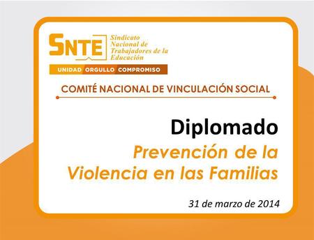 COMITÉ NACIONAL DE VINCULACIÓN SOCIAL Diplomado Prevención de la Violencia en las Familias 31 de marzo de 2014.