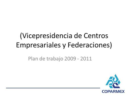 (Vicepresidencia de Centros Empresariales y Federaciones) Plan de trabajo 2009 - 2011.