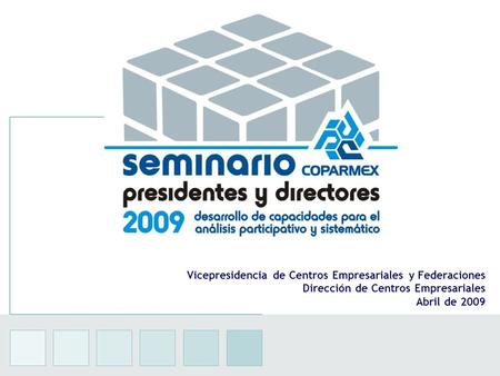 1 Vicepresidencia de Centros Empresariales y Federaciones Dirección de Centros Empresariales Abril de 2009.