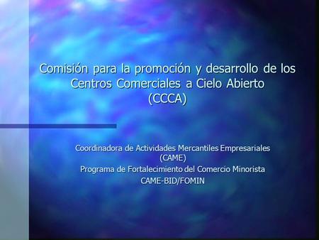 Comisión para la promoción y desarrollo de los Centros Comerciales a Cielo Abierto (CCCA) Coordinadora de Actividades Mercantiles Empresariales (CAME)