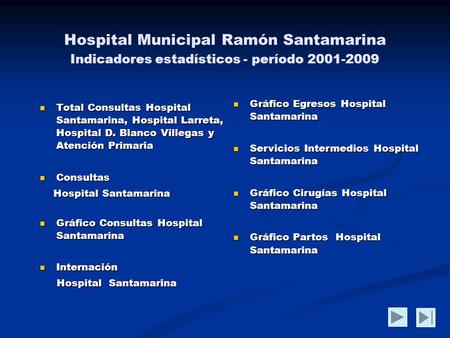Total Consultas Hospital Santamarina, Hospital Larreta, Hospital D. Blanco Villegas y Atención Primaria Total Consultas Hospital Santamarina, Hospital.
