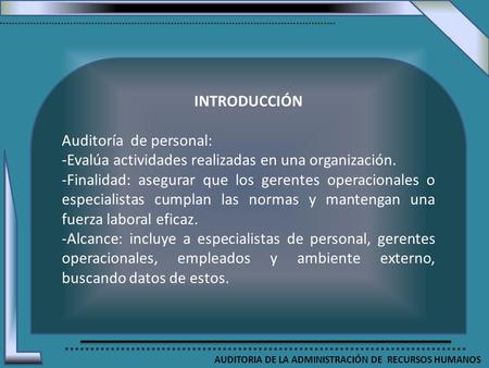 AUDITORIA DE LA ADMINISTRACIÓN DE RECURSOS HUMANOS