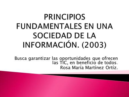 PRINCIPIOS FUNDAMENTALES EN UNA SOCIEDAD DE LA INFORMACIÓN. (2003)