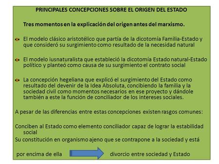 PRINCIPALES CONCEPCIONES SOBRE EL ORIGEN DEL ESTADO