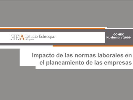 COMEX Noviembre 2009 Impacto de las normas laborales en el planeamiento de las empresas.