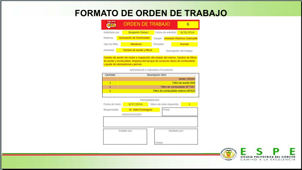 orden de trabajo formato