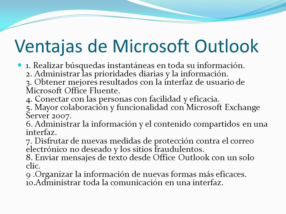 LA TECNOLOGÍA Y SUS USOS EN NUESTRAS VIDAS. Ventajas+de+Microsoft+Outlook
