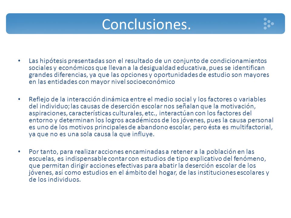 relación entre motivación y deserción escolar El alto índice de deserción es un problema que se está agravando a pasos agigantados y donde juegan muchos factores como el medio ambiente de pobreza y la falta de motivación los estudiantes pobres representan la mayor tasa de deserción escolar (centro de atención psicopedagógico puerto montt, 2002. relación entre motivación y deserción escolar El alto índice de deserción es un problema que se está agravando a pasos agigantados y donde juegan muchos factores como el medio ambiente de pobreza y la falta de motivación los estudiantes pobres representan la mayor tasa de deserción escolar (centro de atención psicopedagógico puerto montt, 2002.