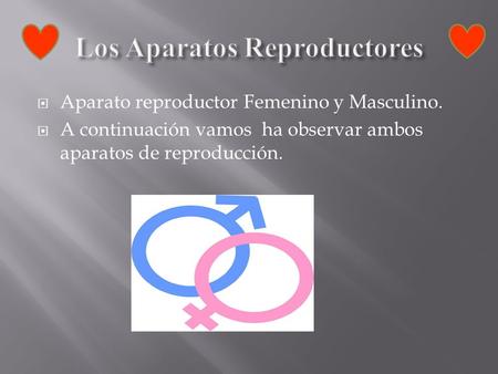  Aparato reproductor Femenino y Masculino.  A continuación vamos ha observar ambos aparatos de reproducción.