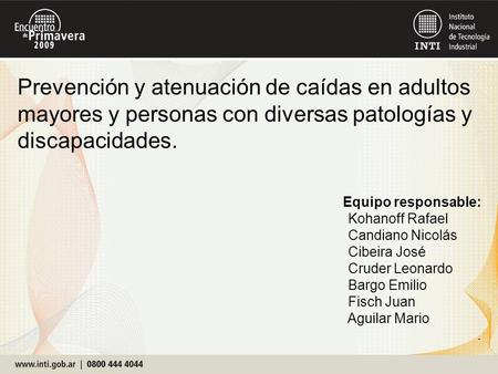 Prevención y atenuación de caídas en adultos mayores y personas con diversas patologías y discapacidades. Equipo responsable: Kohanoff Rafael Candiano.