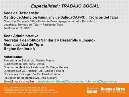 Especialidad : TRABAJO SOCIAL