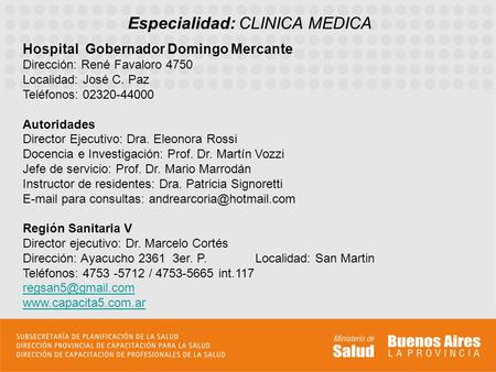 Especialidad: CLINICA MEDICA