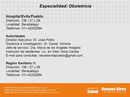 Especialidad: Obstetricia