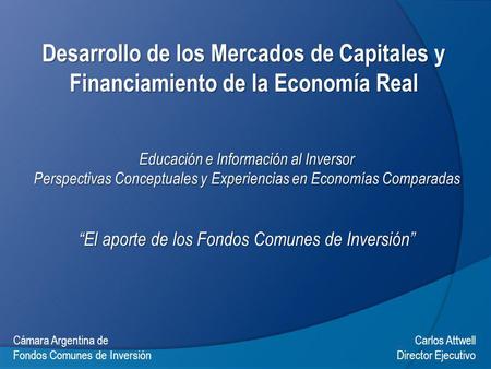 Desarrollo de los Mercados de Capitales y Financiamiento de la Economía Real Educación e Información al Inversor Perspectivas Conceptuales y Experiencias.