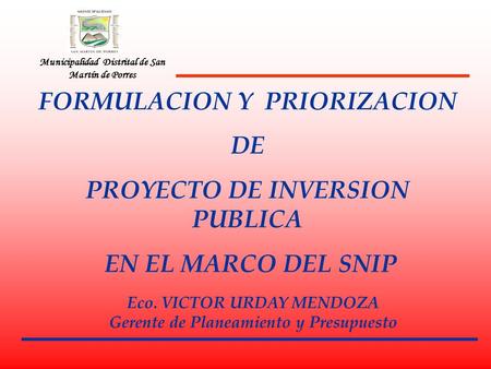 FORMULACION Y PRIORIZACION DE PROYECTO DE INVERSION PUBLICA