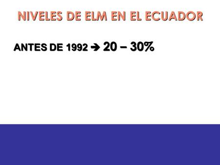 NIVELES DE ELM EN EL ECUADOR ANTES DE 1992 20 – 30% ANTES DE 1992 20 – 30%