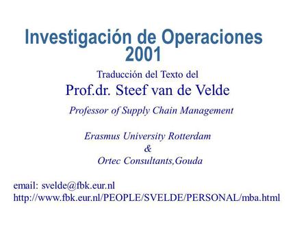 Investigación de Operaciones 2001