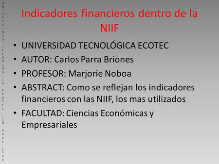 Indicadores financieros dentro de la NIIF