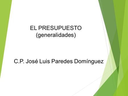 C.P. José Luis Paredes Domínguez EL PRESUPUESTO (generalidades)