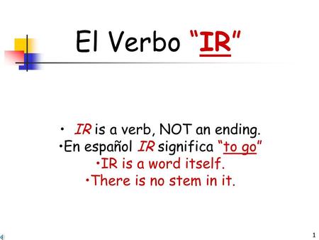 El Verbo “IR” IR is a verb, NOT an ending.