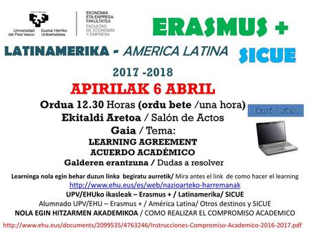 UPV/EHUko ikasleak – Erasmus + / Latinamerika/ SICUE