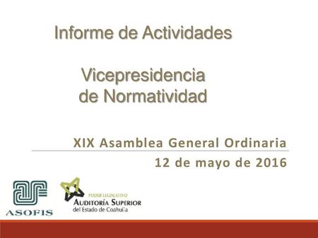 XIX Asamblea General Ordinaria 12 de mayo de 2016