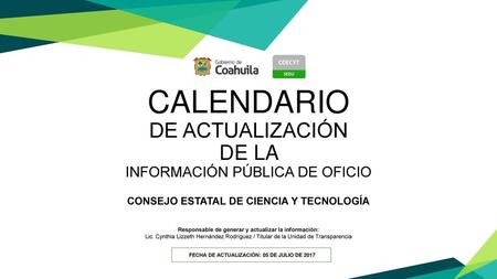 CALENDARIO DE ACTUALIZACIÓN DE LA INFORMACIÓN PÚBLICA DE OFICIO