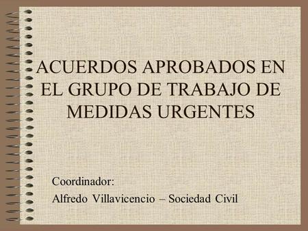 ACUERDOS APROBADOS EN EL GRUPO DE TRABAJO DE MEDIDAS URGENTES Coordinador: Alfredo Villavicencio – Sociedad Civil.